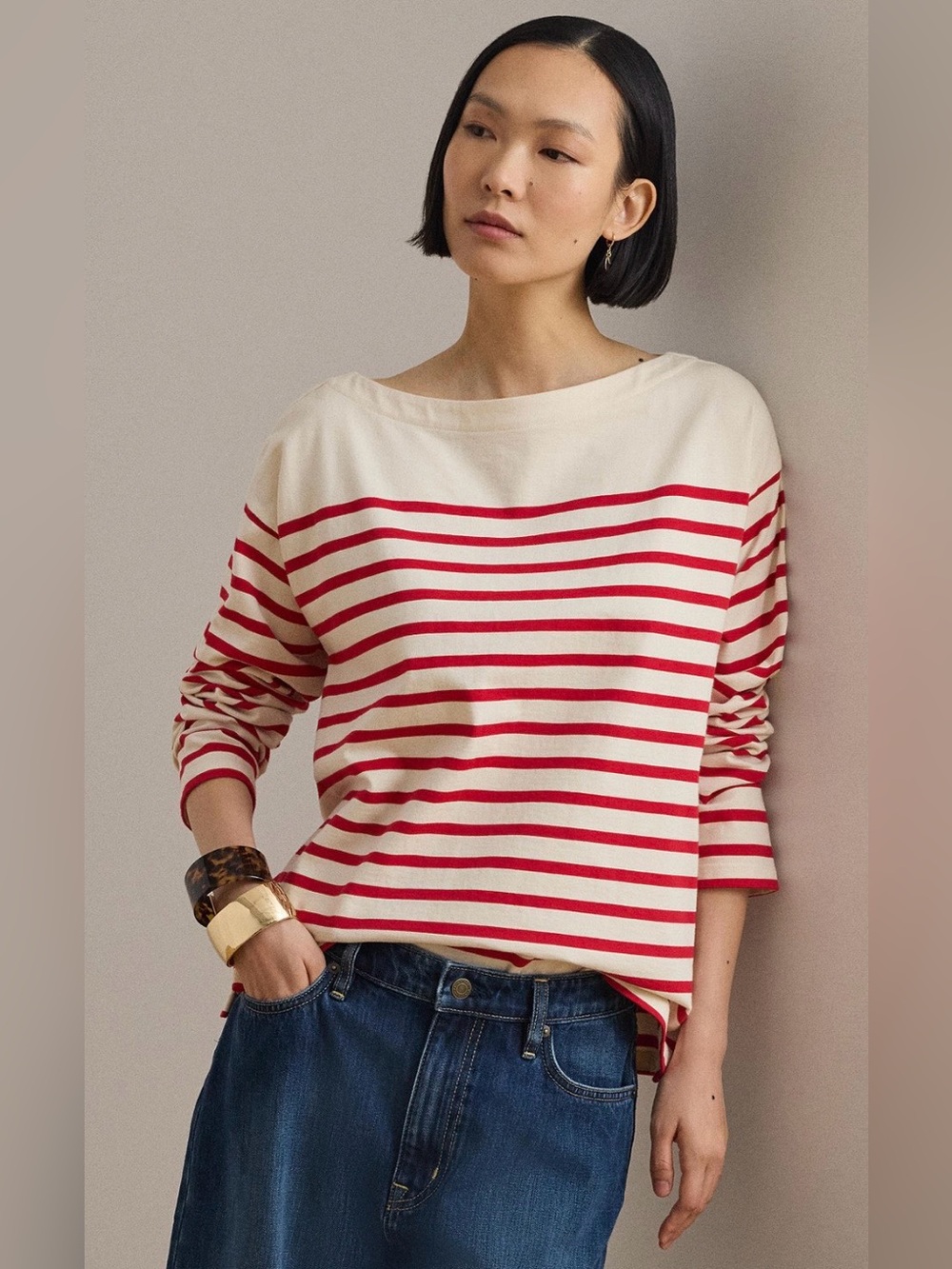 NWT Lauren Ralph Lauren Women's Boat Neck Long-Sleeve Top L